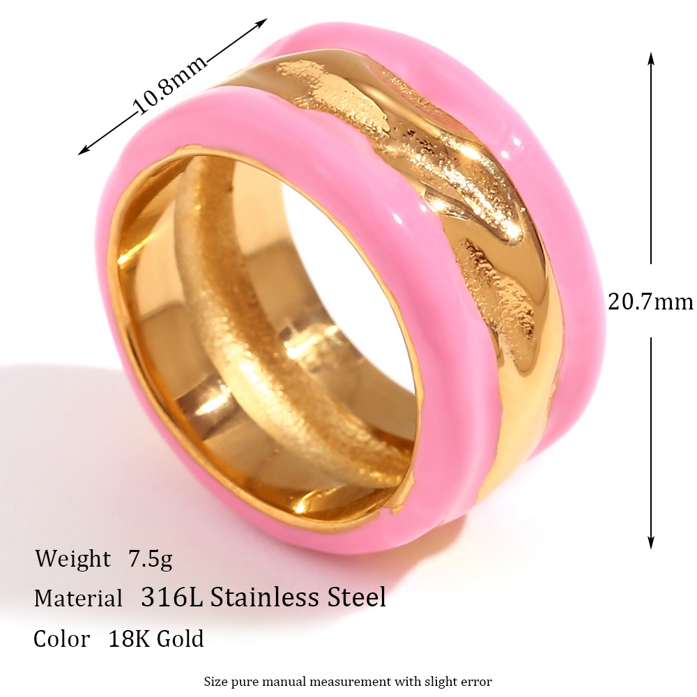 Vintage Style Classic Style Stripe Stainless Steel Enamel Plating 18k Gold Plated Wide Band Rings display picture 2