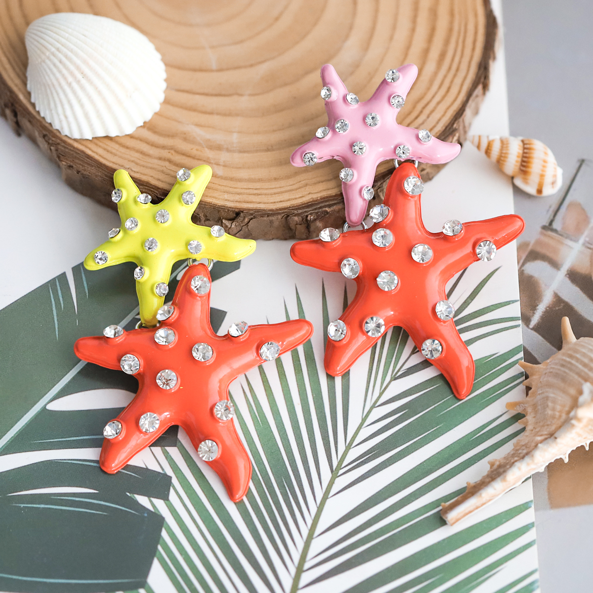 1 Pair Vacation Beach Starfish Inlay Alloy Rhinestones Drop Earrings display picture 4