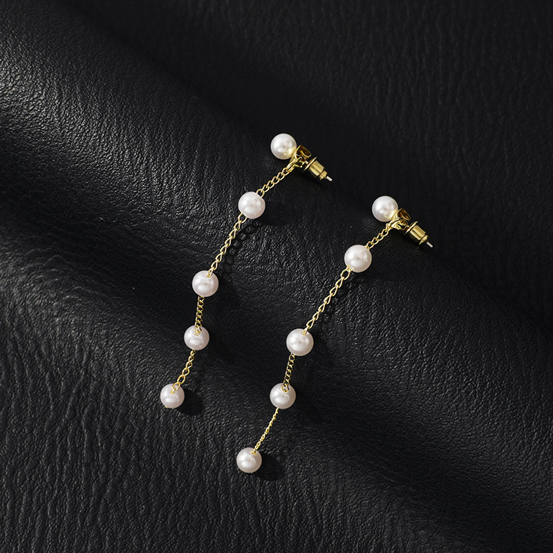 1 Pair Elegant Tassel Plating Artificial Pearl Iron Drop Earrings display picture 6