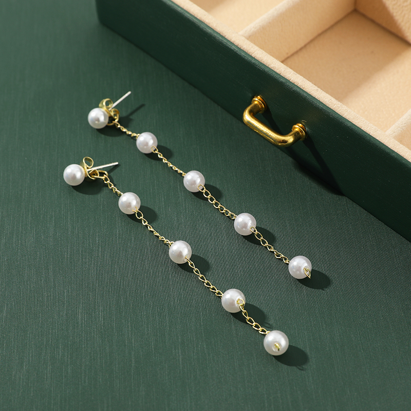 1 Pair Elegant Tassel Plating Artificial Pearl Iron Drop Earrings display picture 7