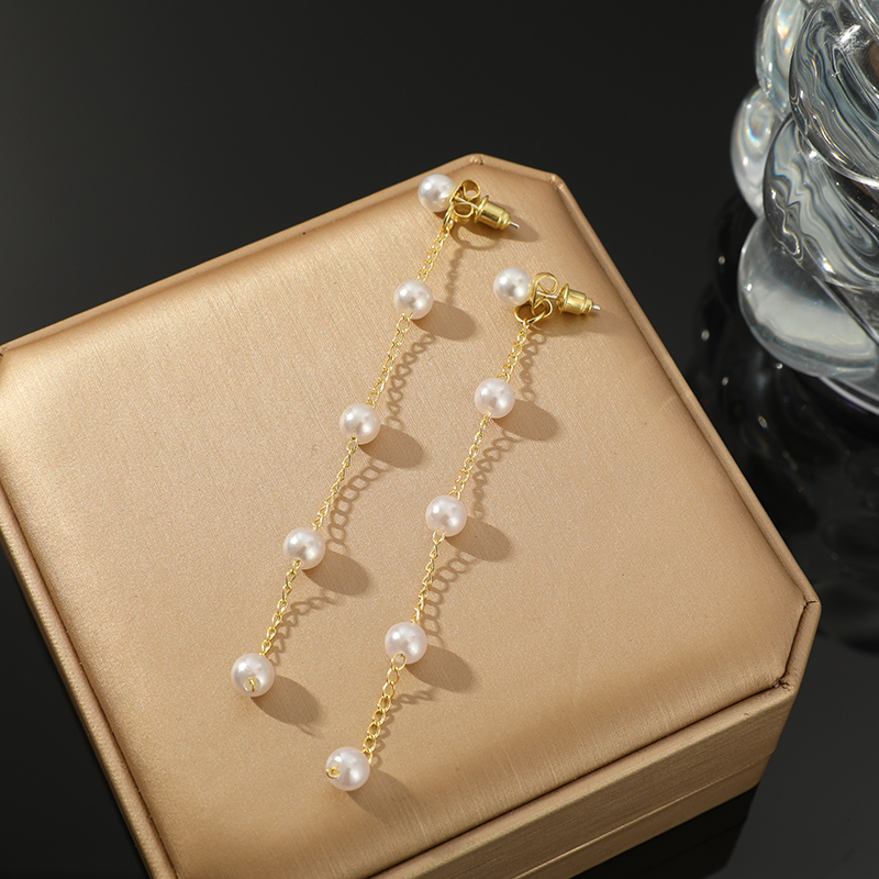 1 Pair Elegant Tassel Plating Artificial Pearl Iron Drop Earrings display picture 5