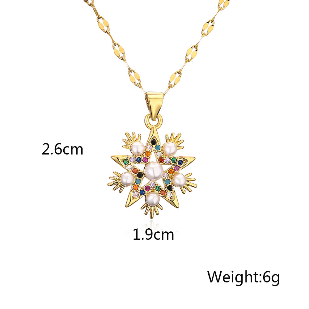 Simple Style Commute Star Copper Plating Inlay Artificial Pearls Zircon 18k Gold Plated Pendant Necklace display picture 1