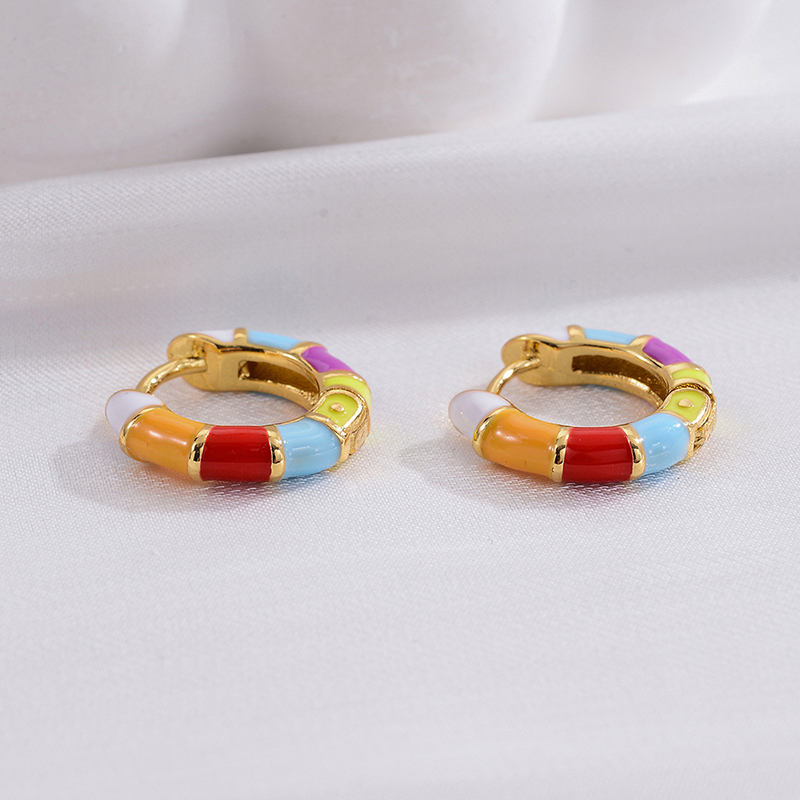 1 Pair Casual Fashion Round Enamel Plating Copper 14k Gold Plated Earrings display picture 3