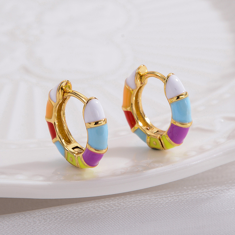 1 Pair Casual Fashion Round Enamel Plating Copper 14k Gold Plated Earrings display picture 4