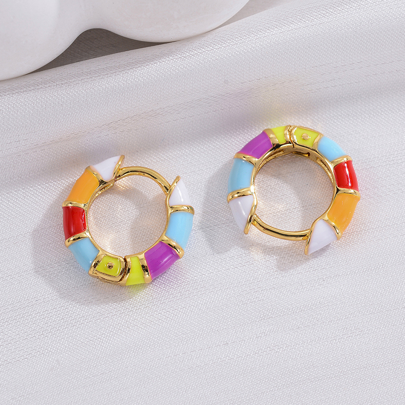 1 Pair Casual Fashion Round Enamel Plating Copper 14k Gold Plated Earrings display picture 7