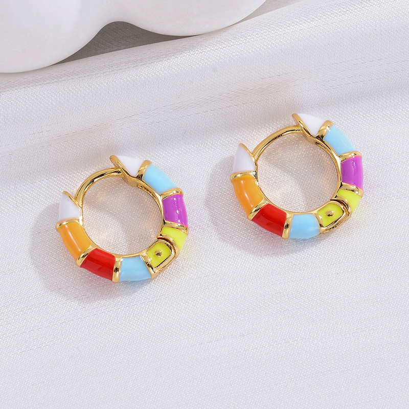 1 Pair Casual Fashion Round Enamel Plating Copper 14k Gold Plated Earrings display picture 6