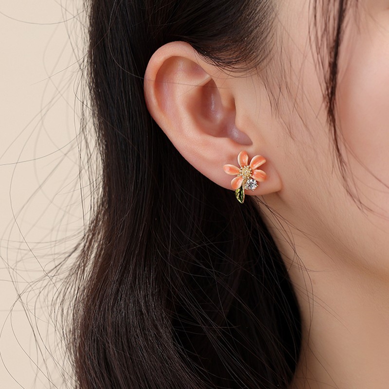 1 Paire Style Coréen Fleur Époxy Incruster Alliage Strass Boucles D'oreilles display picture 4