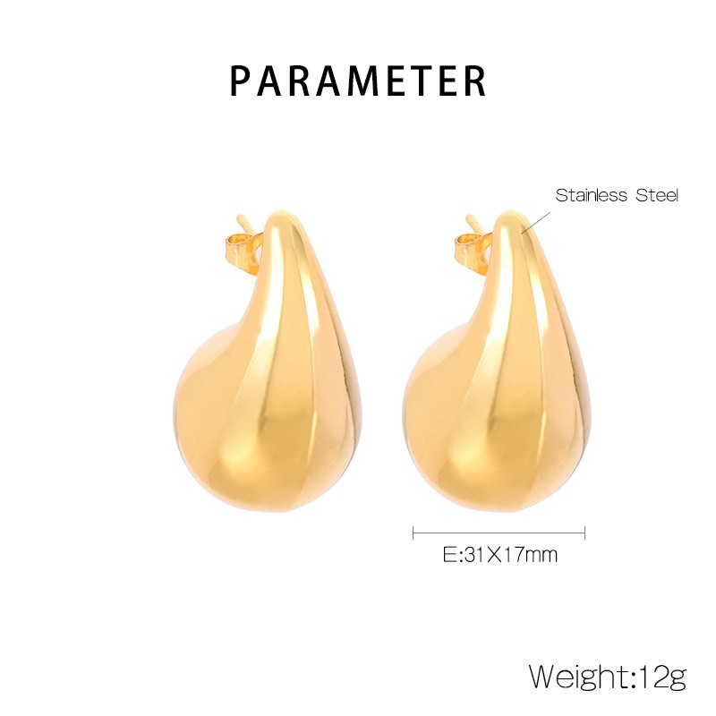 1 Pair Modern Style Water Droplets Plating Stainless Steel 18K Gold Plated Ear Studs display picture 10