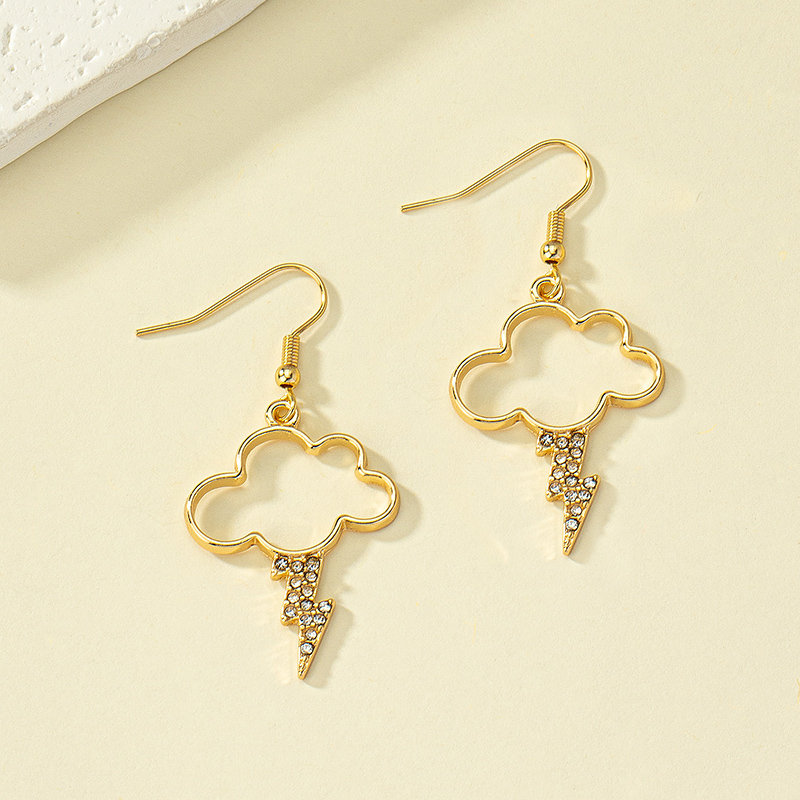1 Pair Artistic Clouds Lightning Plating Inlay Alloy Rhinestones Drop Earrings display picture 4