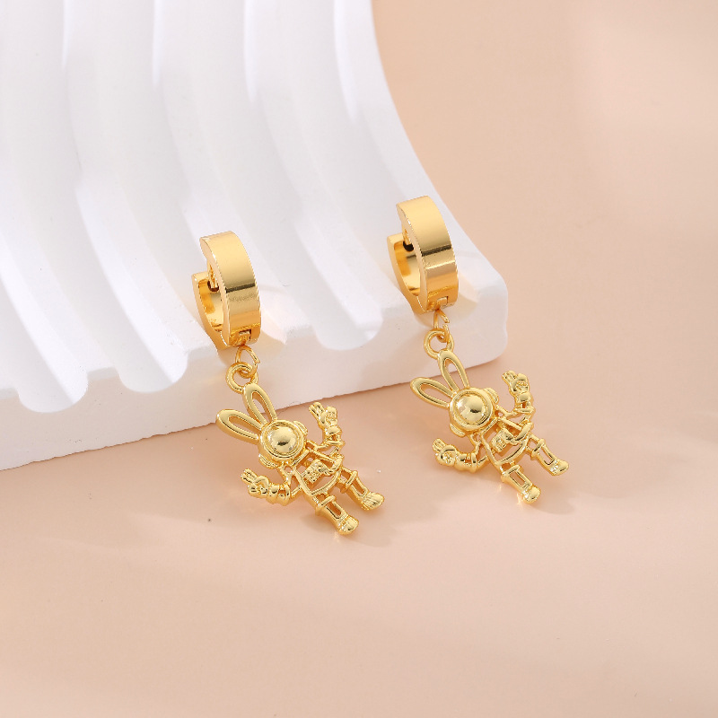 1 Pair Simple Style Rabbit Bear Plating Inlay 304 Stainless Steel Copper Zircon K Gold Plated Drop Earrings display picture 4