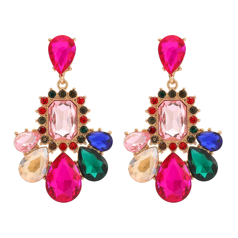 1 Pair Elegant Luxurious Lady Water Droplets Inlay Zinc Alloy Glass Dangling Earrings display picture 2