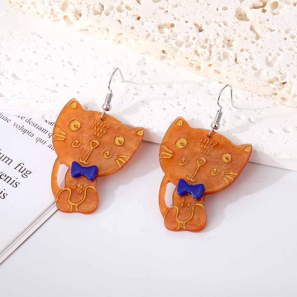 1 Pair Cute Cat Arylic Resin Drop Earrings display picture 2