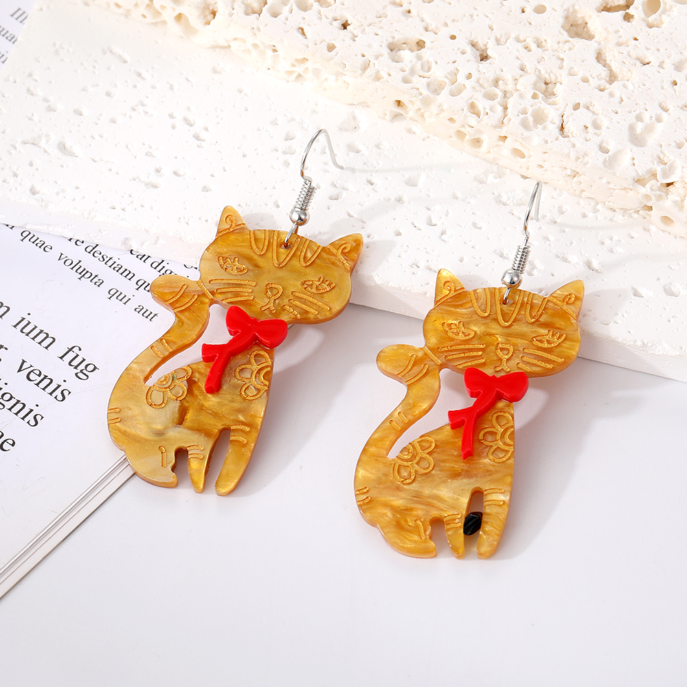 1 Pair Cute Cat Arylic Resin Drop Earrings display picture 3