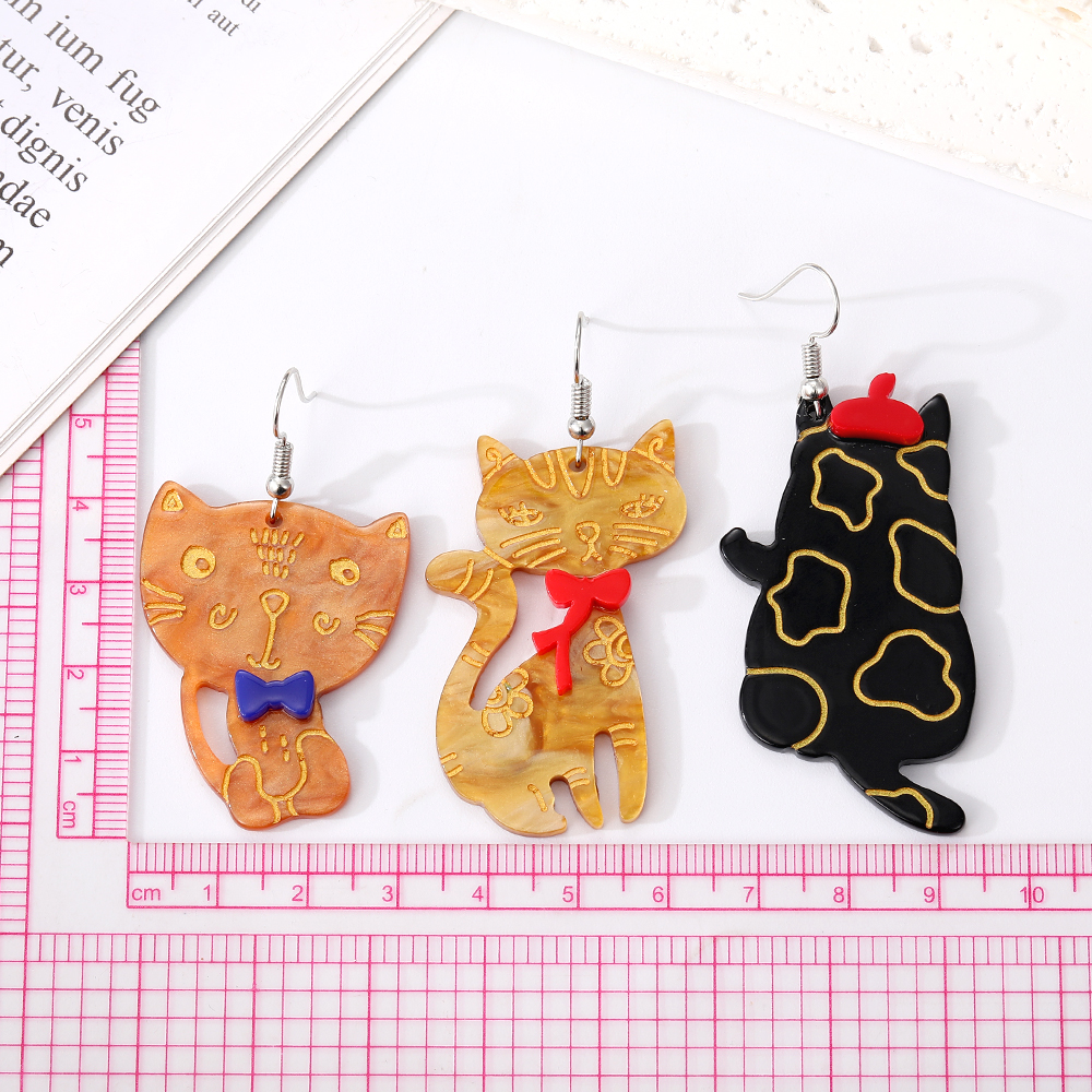1 Pair Cute Cat Arylic Resin Drop Earrings display picture 5