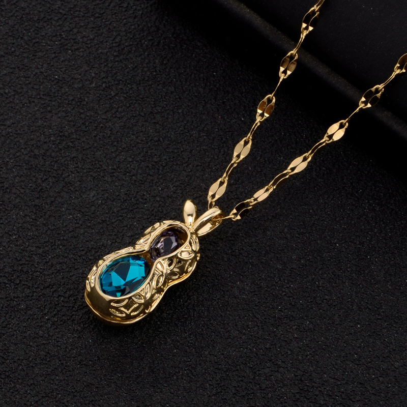 Titanium Steel 18K Gold Plated Casual Simple Style Plating Inlay Round Water Droplets Fox Zircon Pendant Necklace display picture 7