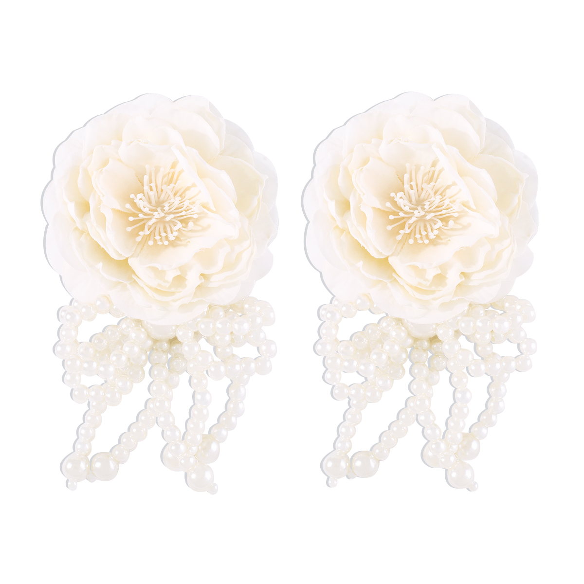 1 Pair Princess Exaggerated Sweet Flower Bow Knot Handmade Imitation Pearl Cloth Fabric Ear Studs display picture 21