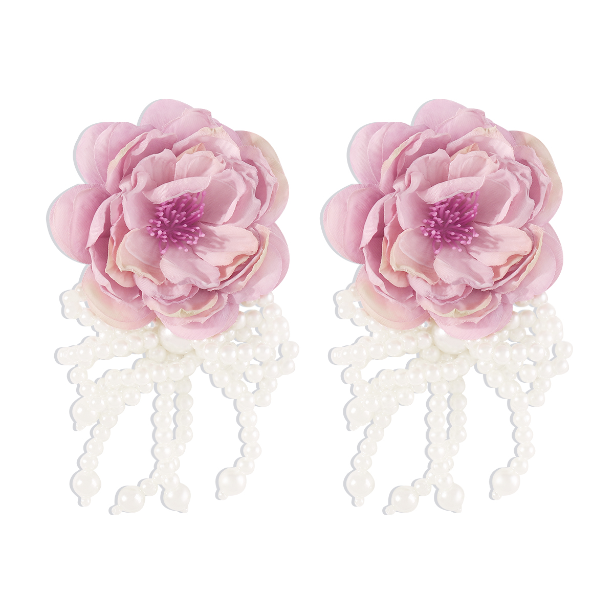 1 Pair Princess Exaggerated Sweet Flower Bow Knot Handmade Imitation Pearl Cloth Fabric Ear Studs display picture 4