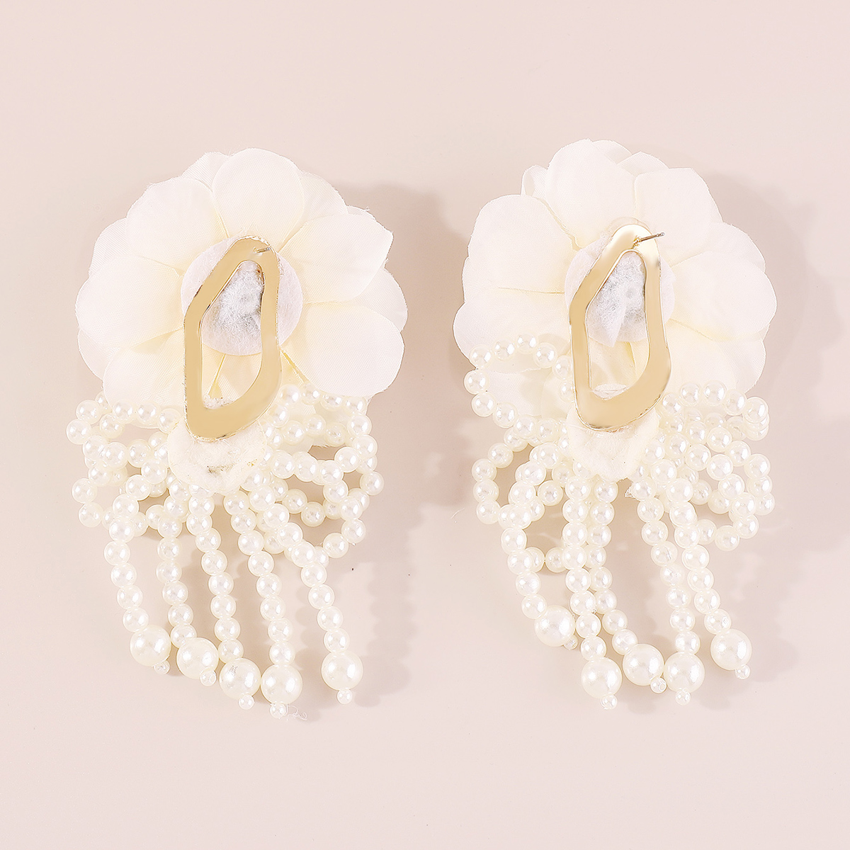 1 Pair Princess Exaggerated Sweet Flower Bow Knot Handmade Imitation Pearl Cloth Fabric Ear Studs display picture 5