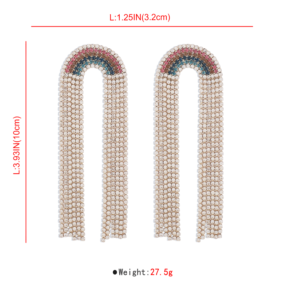 1 Pair Exaggerated Luxurious Rainbow Tassel Alloy Rhinestone Drop Earrings display picture 15