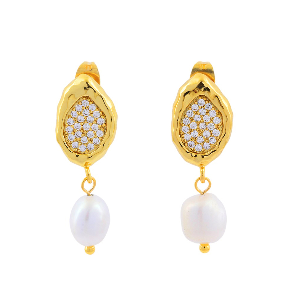 1 Pair Vintage Style Irregular Plating Inlay Freshwater Pearl Copper Zircon 18k Gold Plated Drop Earrings display picture 8