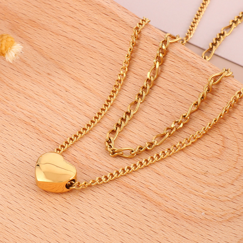Stainless Steel Titanium Steel 18K Gold Plated Modern Style Plating Heart Shape Layered Necklaces display picture 5