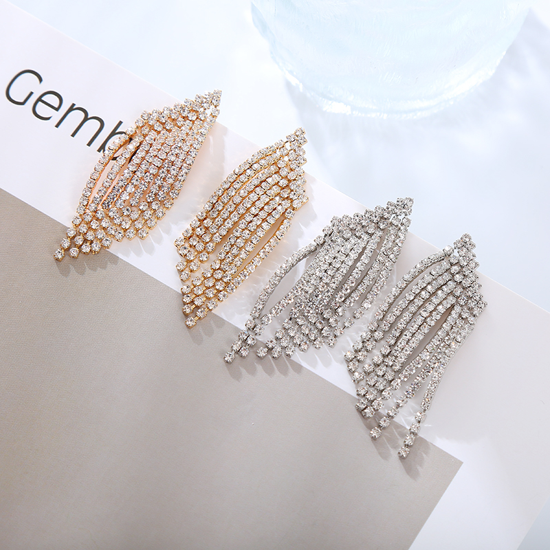 1 Pair Classic Style Shiny Tassel Plating Inlay Rhinestone Rhinestones Gold Plated Silver Plated Drop Earrings display picture 3