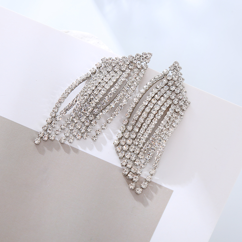 1 Pair Classic Style Shiny Tassel Plating Inlay Rhinestone Rhinestones Gold Plated Silver Plated Drop Earrings display picture 6