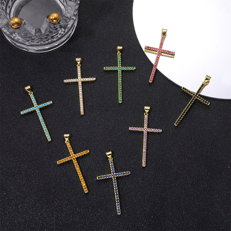 Exaggerated Simple Style Cross Copper Plating Inlay Pearl Zircon Gold Plated Charms display picture 1