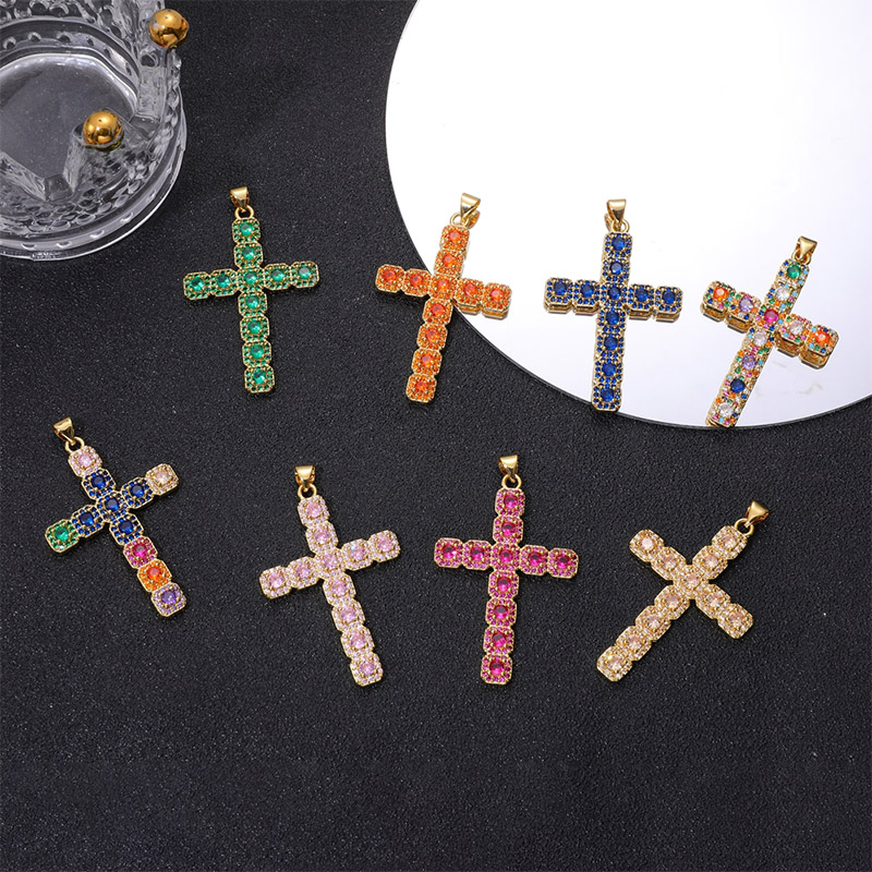 Exaggerated Simple Style Cross Copper Plating Inlay Pearl Zircon Gold Plated Charms display picture 2