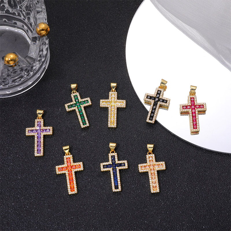 Exaggerated Simple Style Cross Copper Plating Inlay Pearl Zircon Gold Plated Charms display picture 5