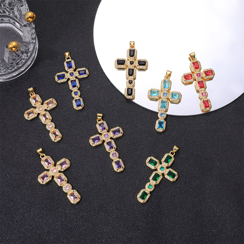 Exaggerated Simple Style Cross Copper Plating Inlay Pearl Zircon Gold Plated Charms display picture 3