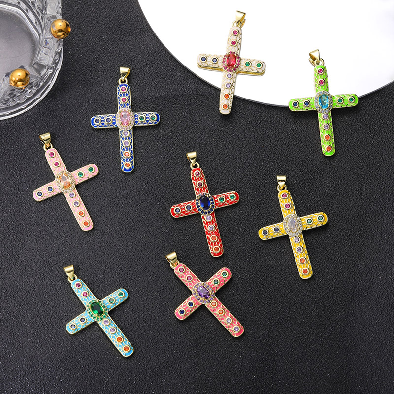 Exaggerated Simple Style Cross Copper Plating Inlay Pearl Zircon Gold Plated Charms display picture 4
