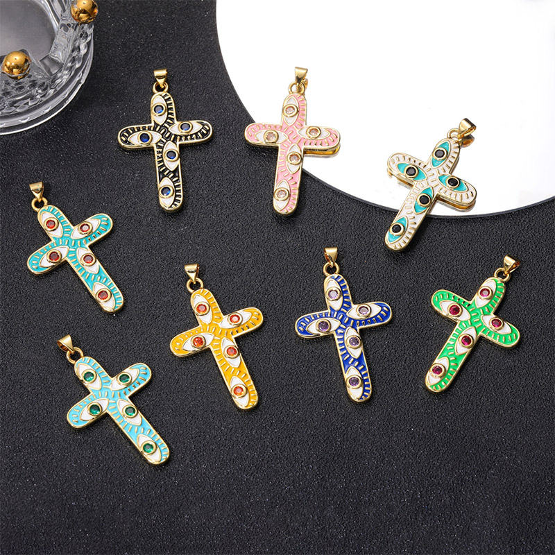 Exaggerated Simple Style Cross Copper Plating Inlay Pearl Zircon Gold Plated Charms display picture 6