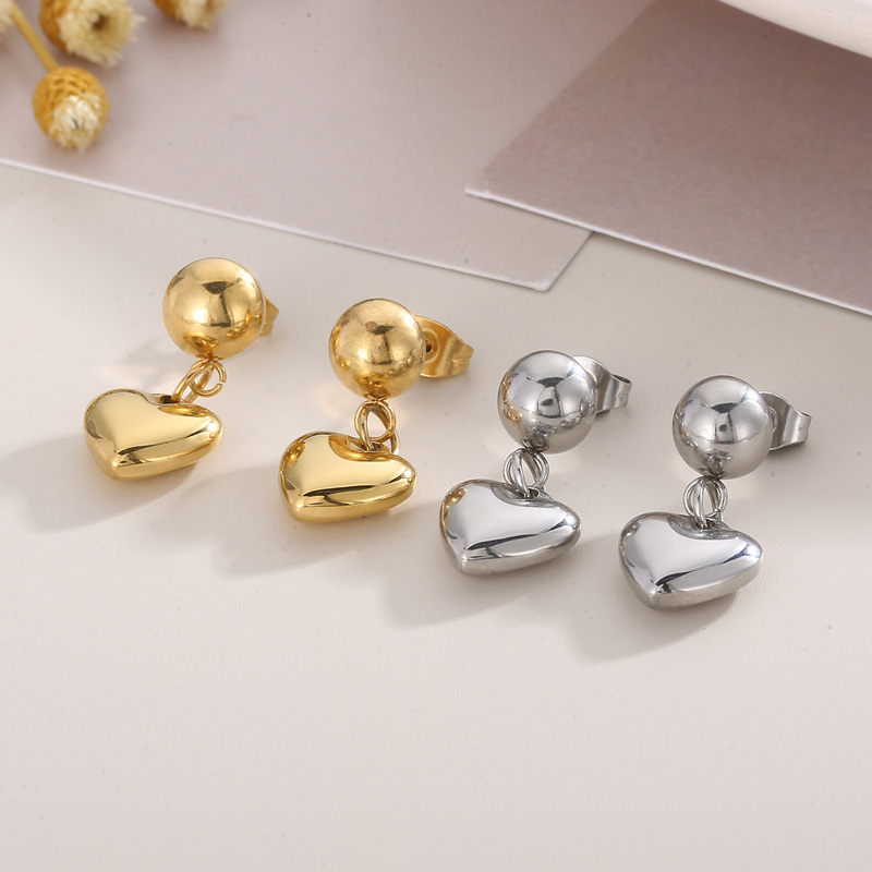Titan Stahl 18 Karat Vergoldet Moderner Stil Überzug Herzform Armbänder Ohrringe Halskette display picture 7