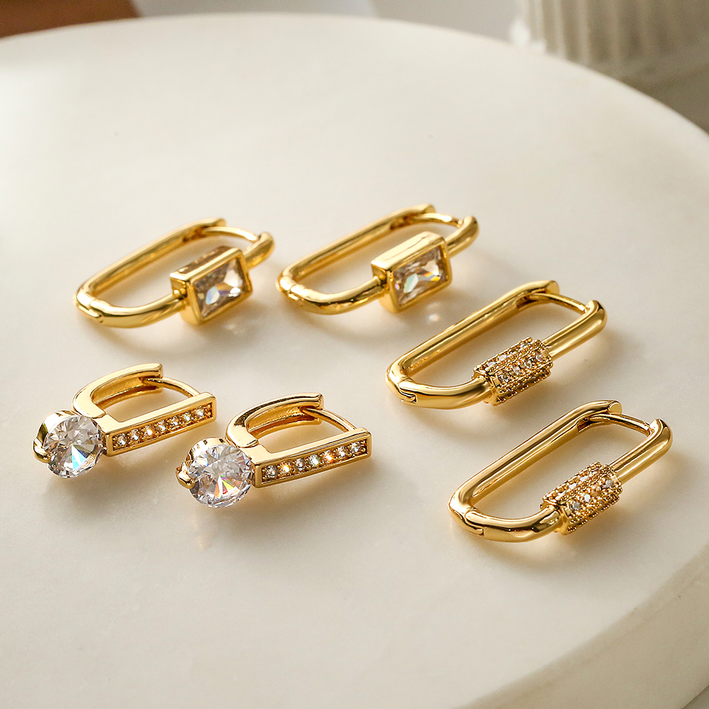 1 Pair Simple Style Commute Rectangle Plating Inlay Copper Zircon 18k Gold Plated Earrings display picture 3