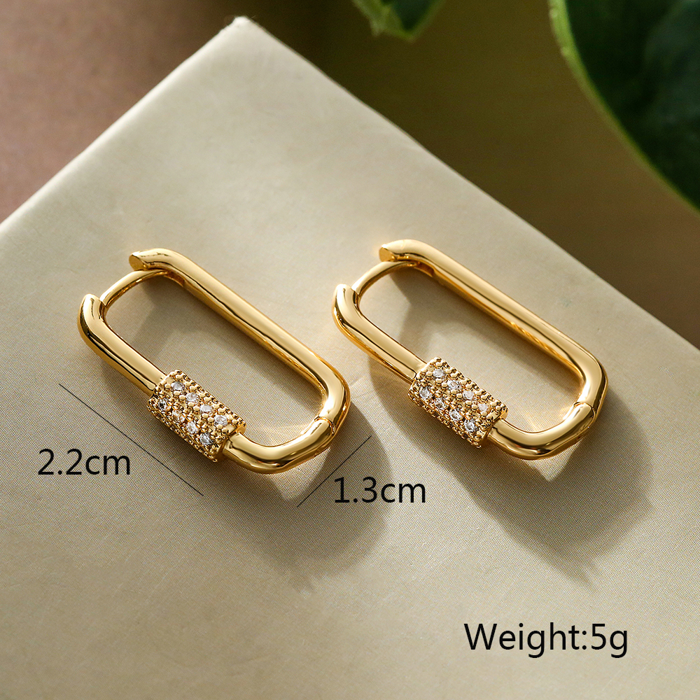 1 Pair Simple Style Commute Rectangle Plating Inlay Copper Zircon 18k Gold Plated Earrings display picture 2