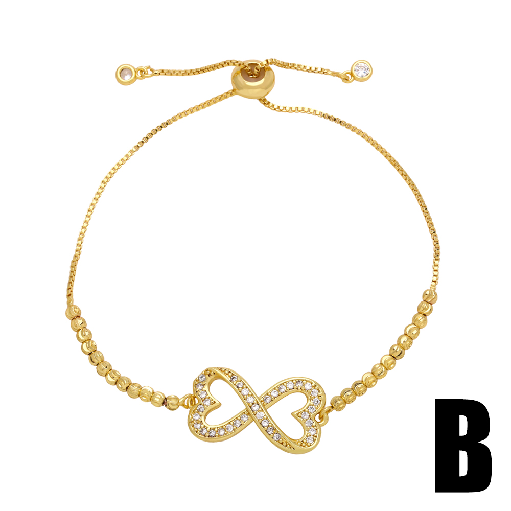Streetwear Infinity Heart Shape Copper Beaded Plating Inlay Zircon 18k Gold Plated Bracelets display picture 4