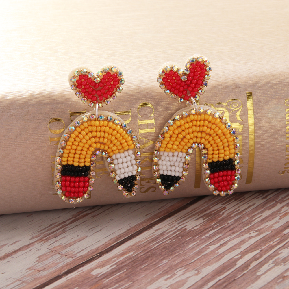 1 Pair Bohemian Letter Heart Shape Pencil Beaded Cloth Glass Drop Earrings display picture 7