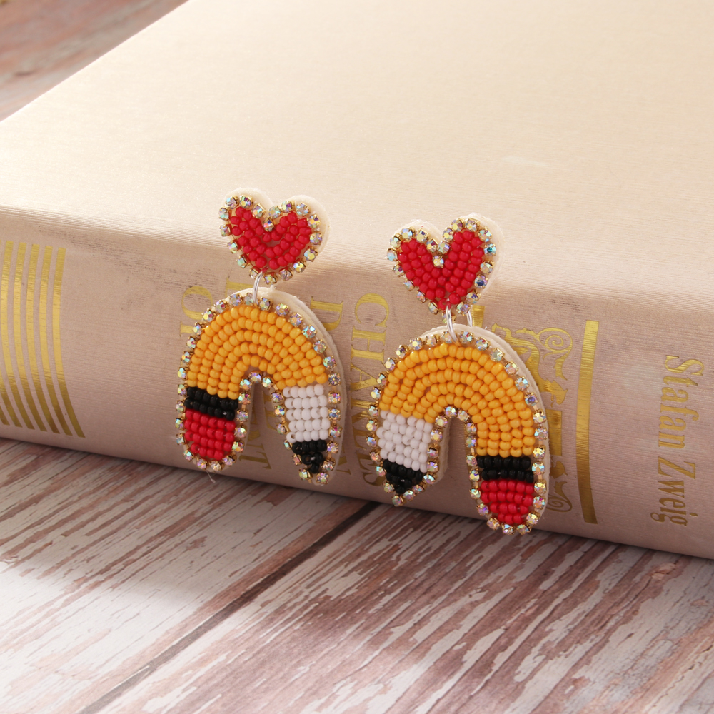 1 Pair Bohemian Letter Heart Shape Pencil Beaded Cloth Glass Drop Earrings display picture 8
