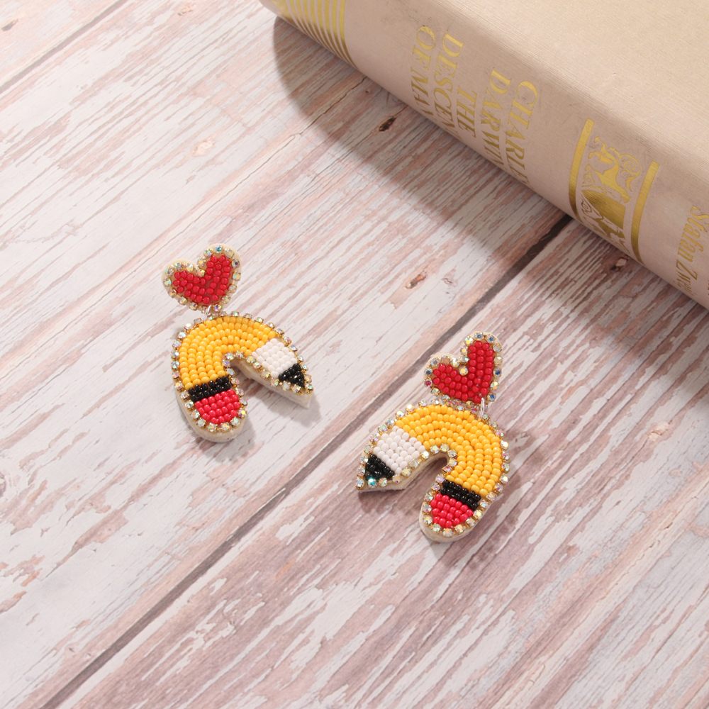 1 Pair Bohemian Letter Heart Shape Pencil Beaded Cloth Glass Drop Earrings display picture 9