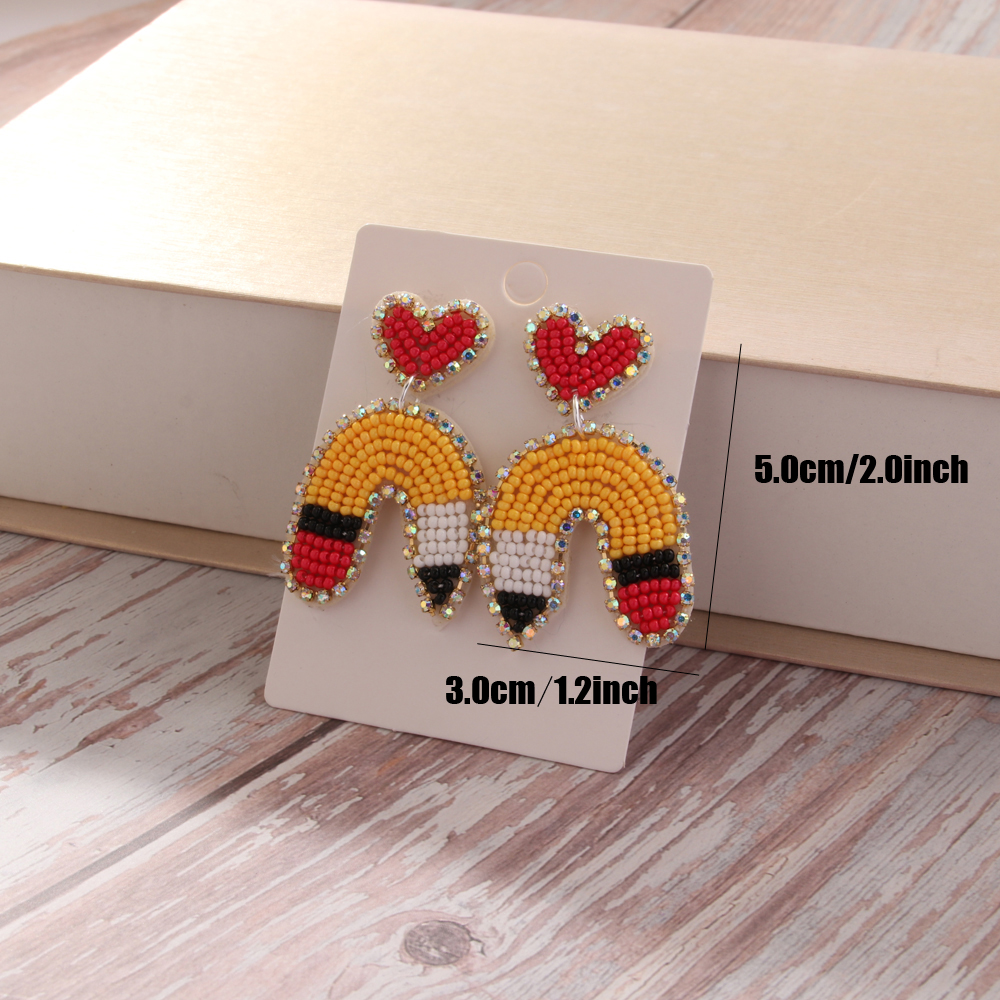 1 Pair Bohemian Letter Heart Shape Pencil Beaded Cloth Glass Drop Earrings display picture 10