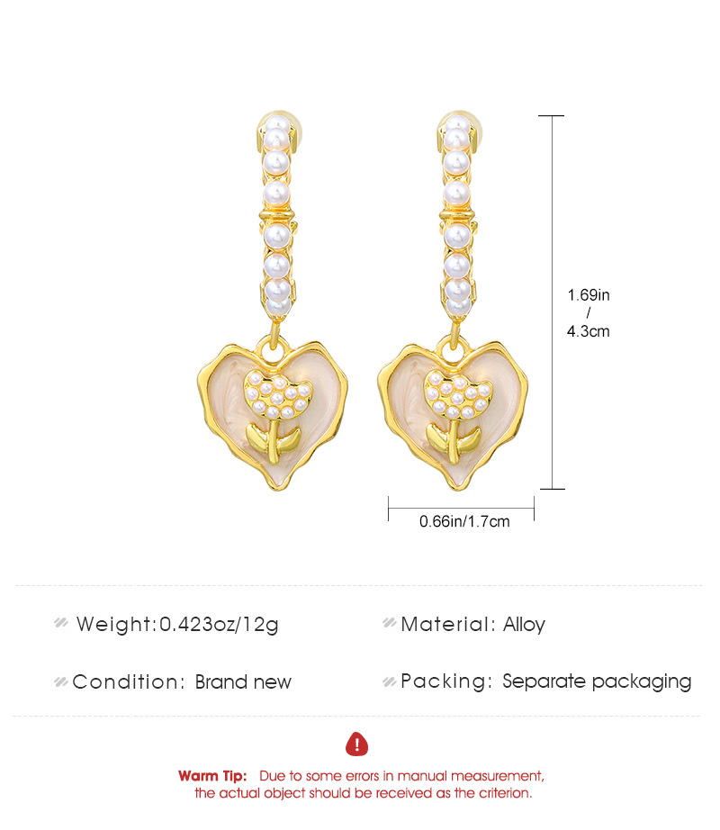 1 Pair Ig Style Heart Shape Flower Plating Inlay Alloy Artificial Pearls 14k Gold Plated Drop Earrings display picture 1