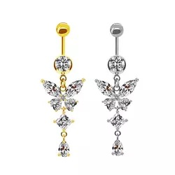 Simple Style Letter Butterfly Stainless Steel Alloy Copper Plating Inlay Alloy Zircon White Gold Plated Gold Plated Silver Plated Belly Ring display picture 1