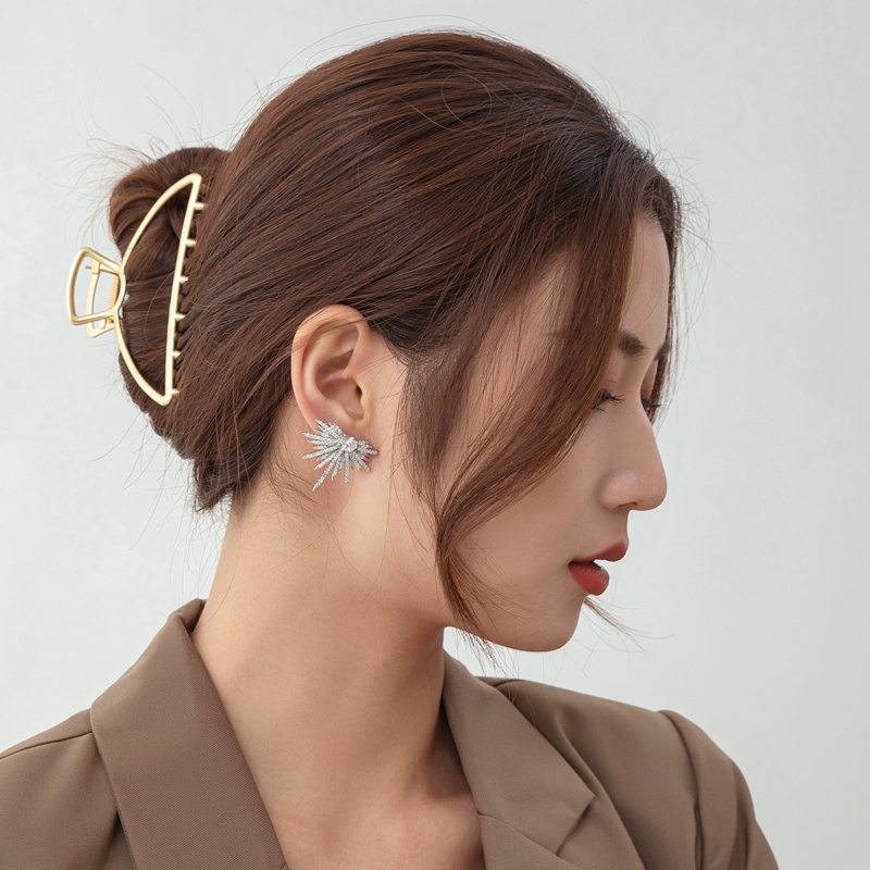 1 Pair Casual Korean Style Hexagram Inlay Alloy Zircon Ear Studs display picture 1