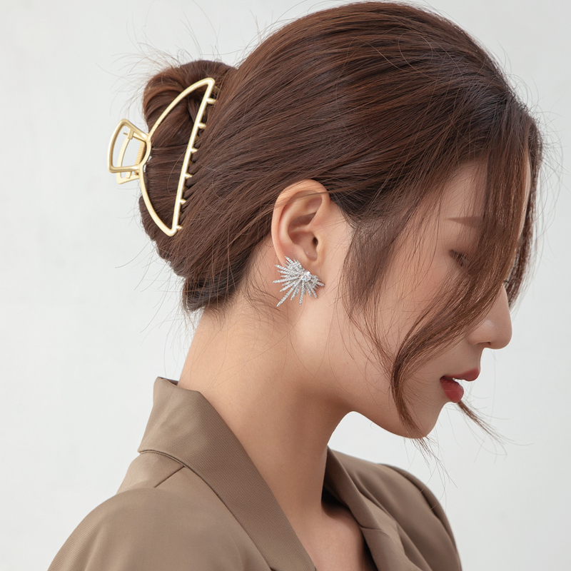 1 Pair Casual Korean Style Hexagram Inlay Alloy Zircon Ear Studs display picture 6