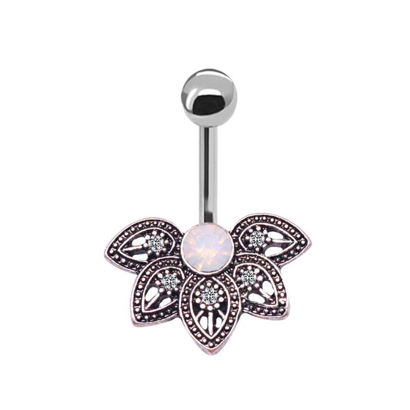 Simple Style Floral Stainless Steel Alloy Titanium Plating Inlay Diamond White Gold Plated Gold Plated Silver Plated Belly Ring display picture 1