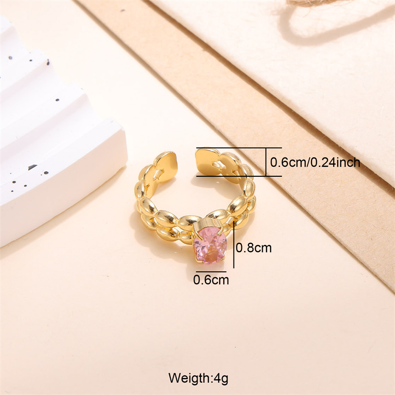 Lady Shiny Stainless Steel Plating Inlay Zircon 18k Gold Plated Open Rings display picture 4