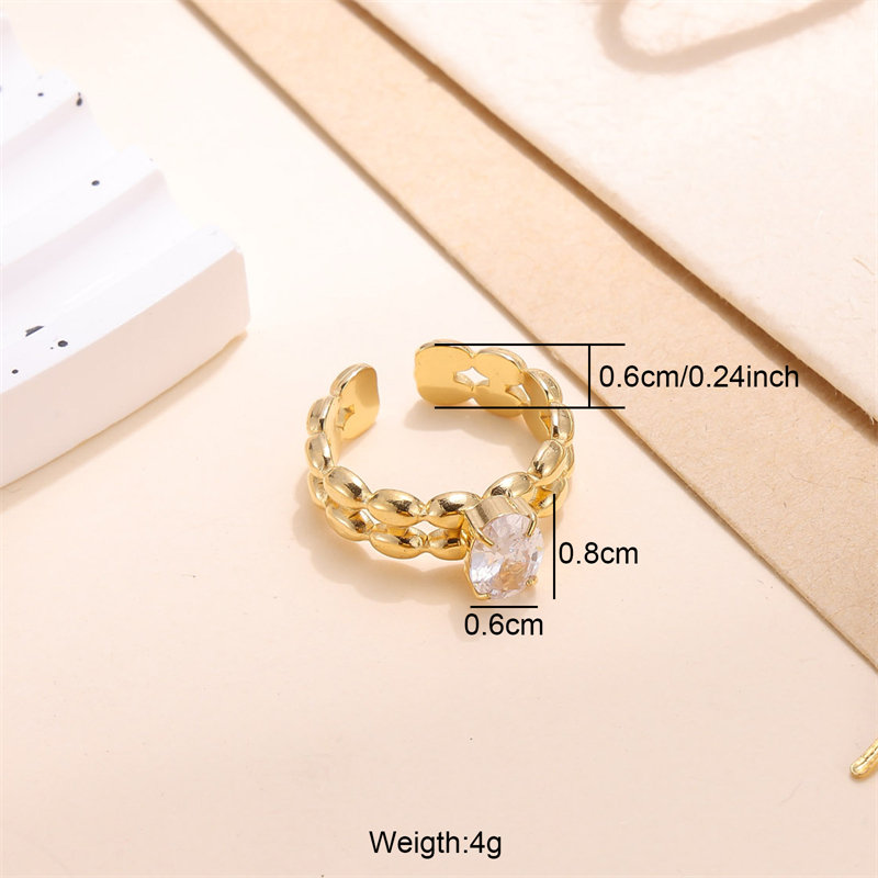 Lady Shiny Stainless Steel Plating Inlay Zircon 18k Gold Plated Open Rings display picture 3