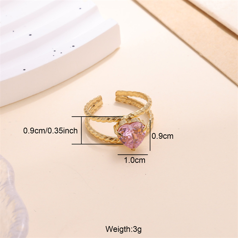 Commute Heart Shape Stainless Steel Plating Inlay Zircon 18k Gold Plated Open Rings display picture 3