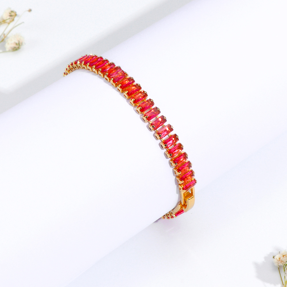 Copper Gold Plated Sweet Inlay Color Block Zircon Bracelets display picture 6